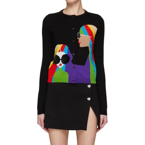 Alice + Olivia Black Multicolor Graphic Cardigan - Picture 4 of 8